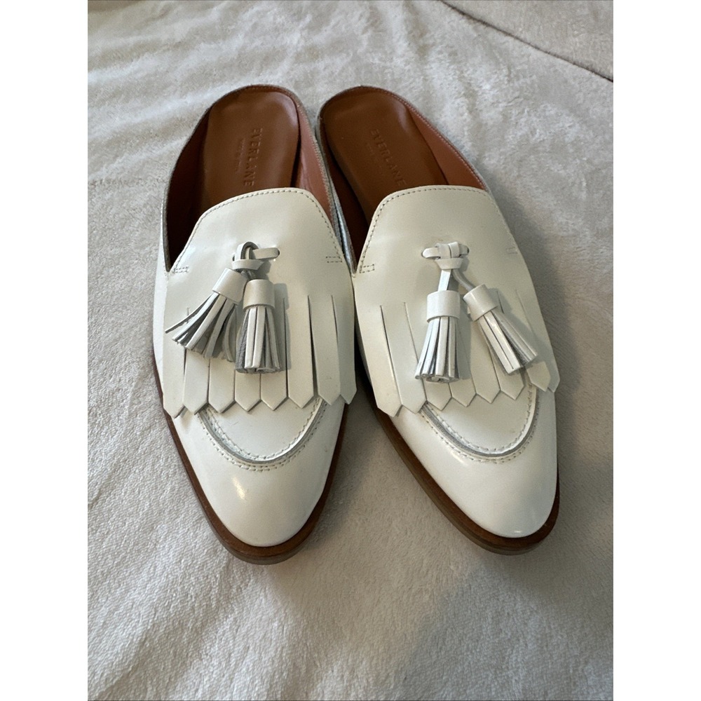 Everlane Womens Sz 8.5 White The Modern‎ Tassel Loafer Mule Leather Slip On - Picture 2 of 10